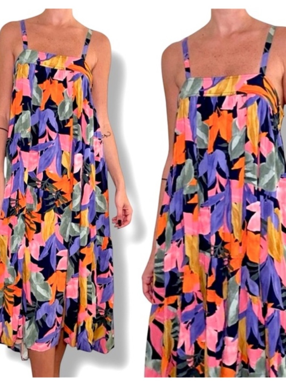 Anthro Abel The Label Floral Midi Dress Colorful Boho Swing Medium Flowy Strappy